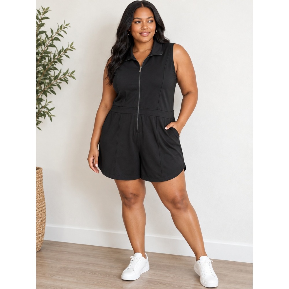 Avia Sleeveless Romper Womens XXXL 22 Black Rayon Blend Zip Front Athleisure